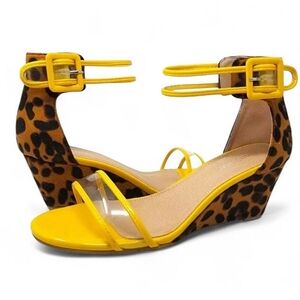 Ashley Stewart Yellow and Leopard Wedge Heels